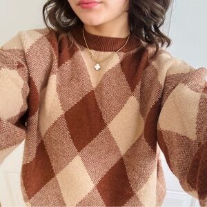 Brown checkered, vintage oversized hoodie